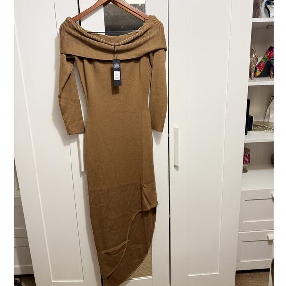 NWT Fashion Nova Tamara Camel Ribbed Knit Sweater Maxi Bodycon Dress Size XL - Picture 6 of 16